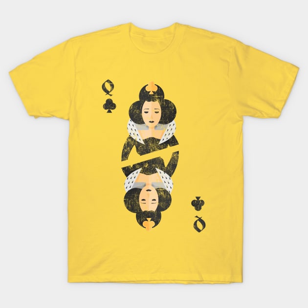 Retro Queen of Clubs Playing Card T-Shirt by vladocar